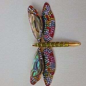Joan Rivers Colorful Dragonfly Enamel  Crystal Brooch Pin